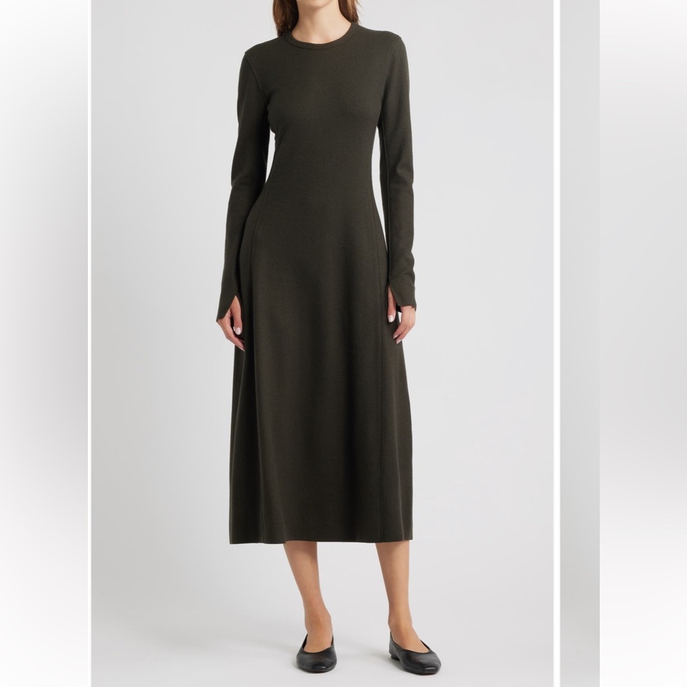 Rag & Bone Yan Wool Long Sleeve Sweater Dress Army Green